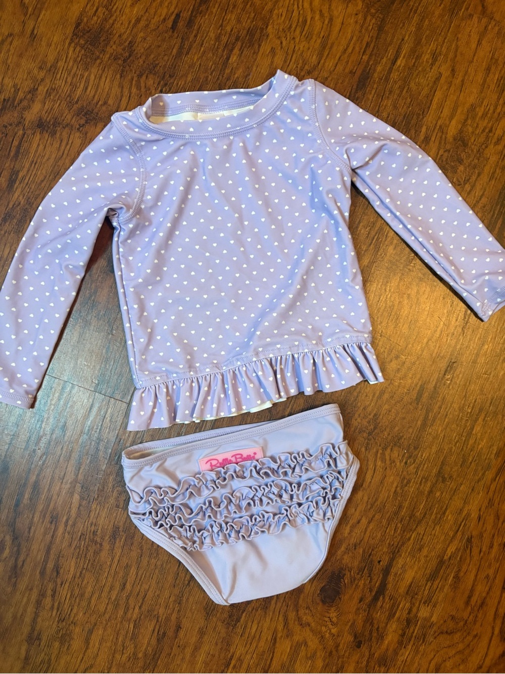 Ruffle Butts Lavender Heart Ruffle Long-Sleeve Rashguard Set